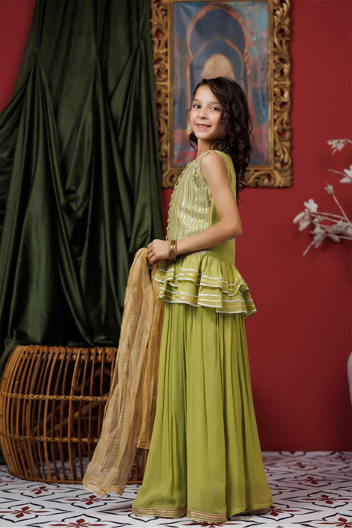 Viscose Crinkle Chiffon Parrot Green Stitched Suit - Senorita