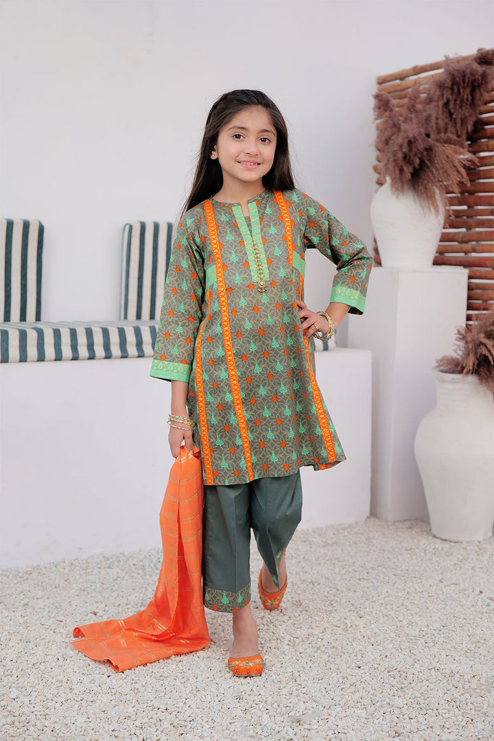 Cotton Gold Printed Green Stitched Suit - Senorita