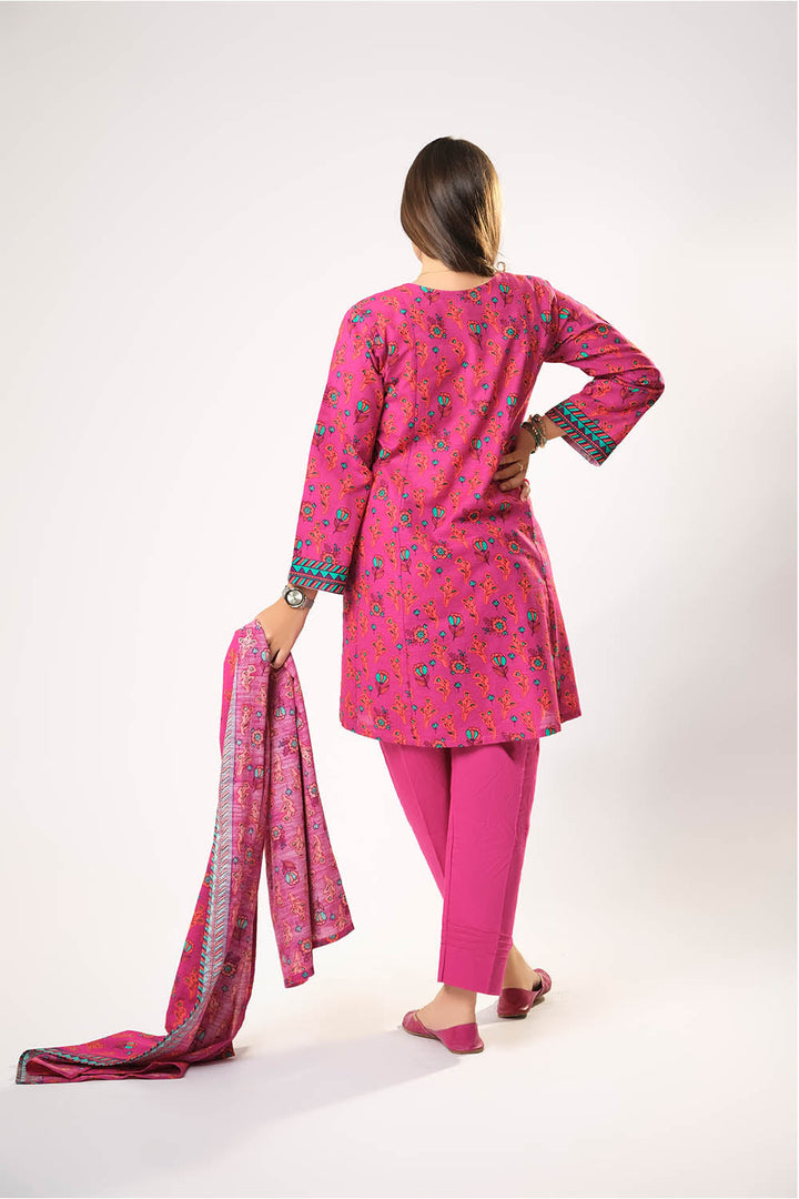 Cotton Khaddar Dyed Shocking Pink Stitched Suit - Senorita