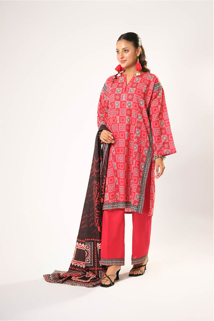 Cotton Khaddar Printed Red Stitched Suit - Senorita