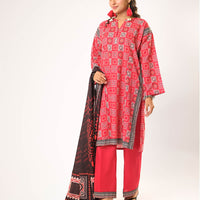 Cotton Khaddar Printed Red Stitched Suit - Senorita