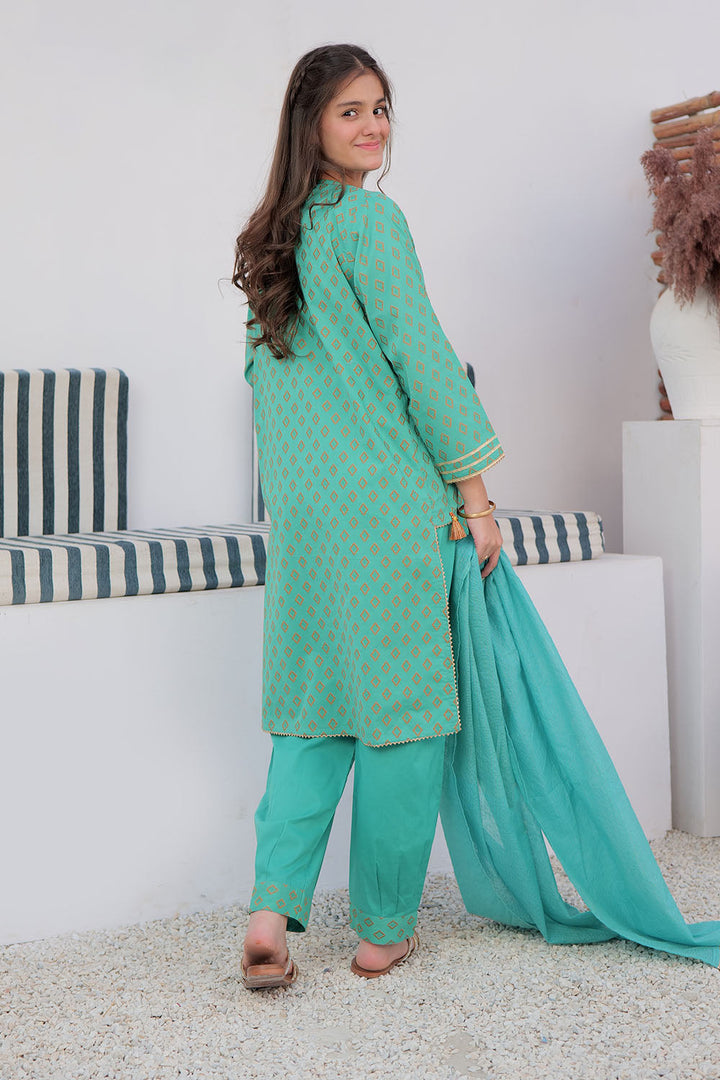 Cotton Jacquard Sea Green Stitched Suit - Senorita