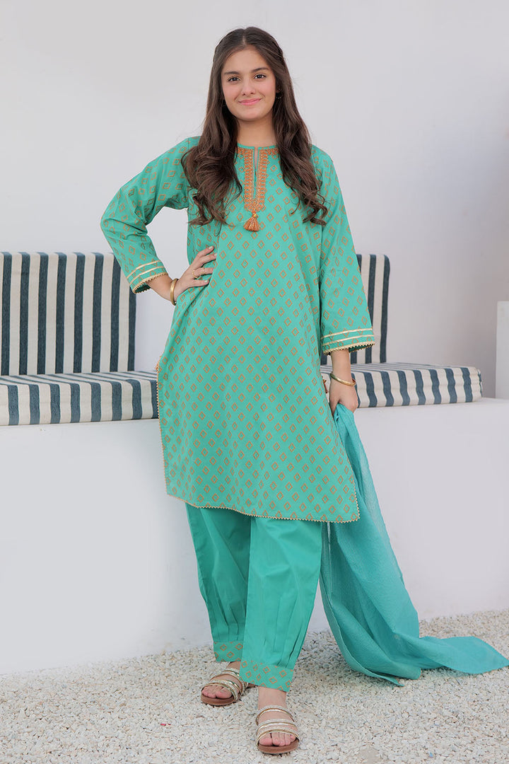 Cotton Jacquard Sea Green Stitched Suit - Senorita