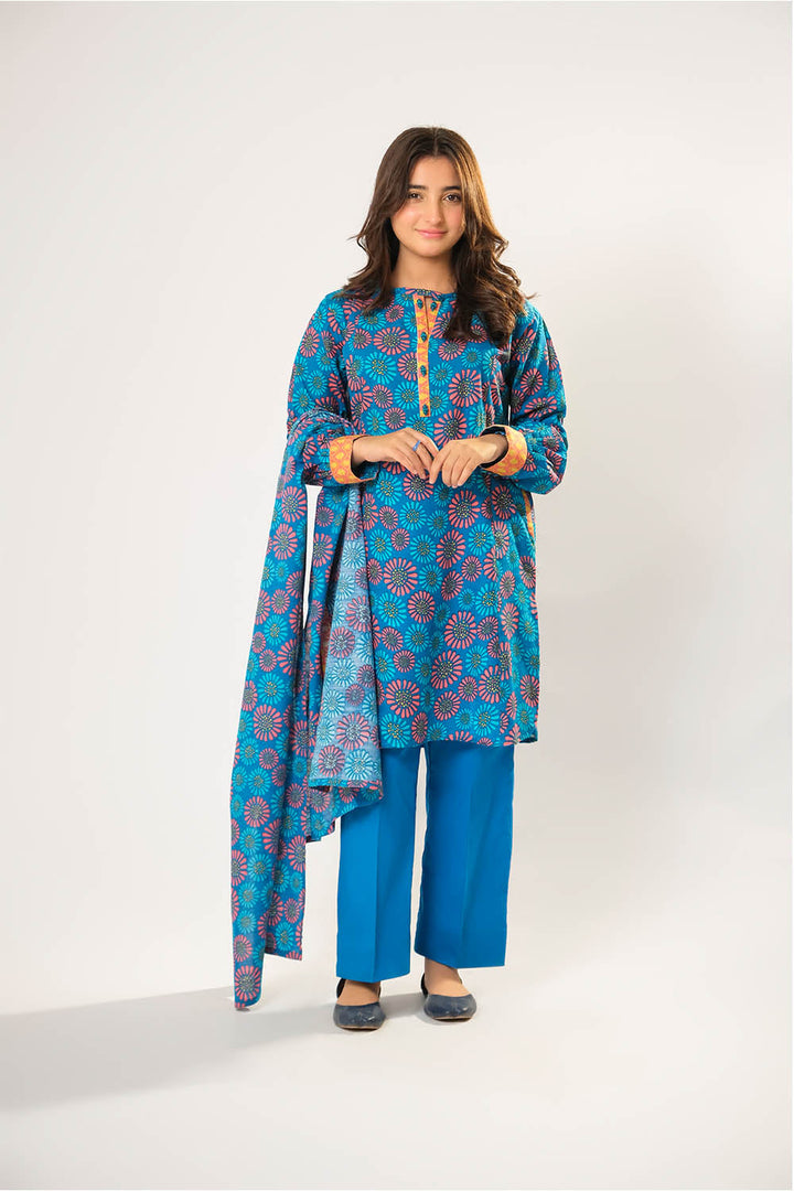 Cotton Khaddar Printed Blue Stitched Suit - Senorita