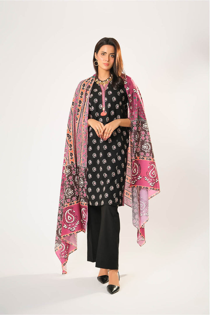 Cotton Khaddar Printed Black Stitched Suit - Senorita