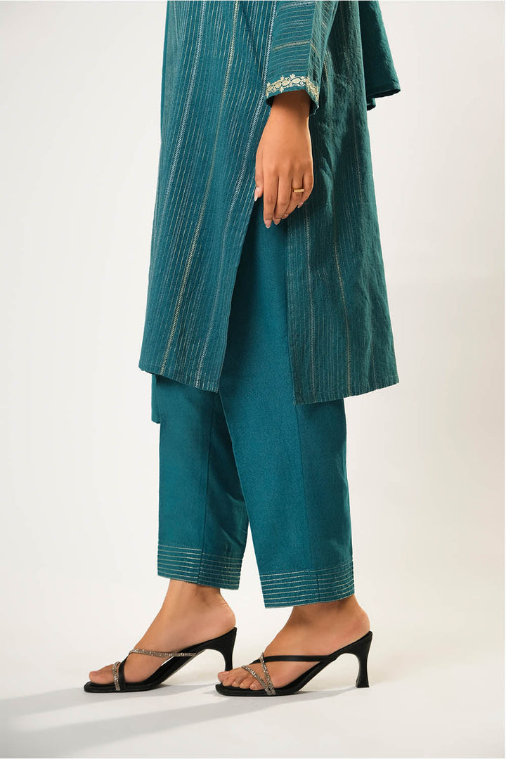 Cotton Karandi Dobby Turquoise Stitched Suit - Senorita