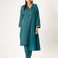 Cotton Karandi Dobby Turquoise Stitched Suit - Senorita
