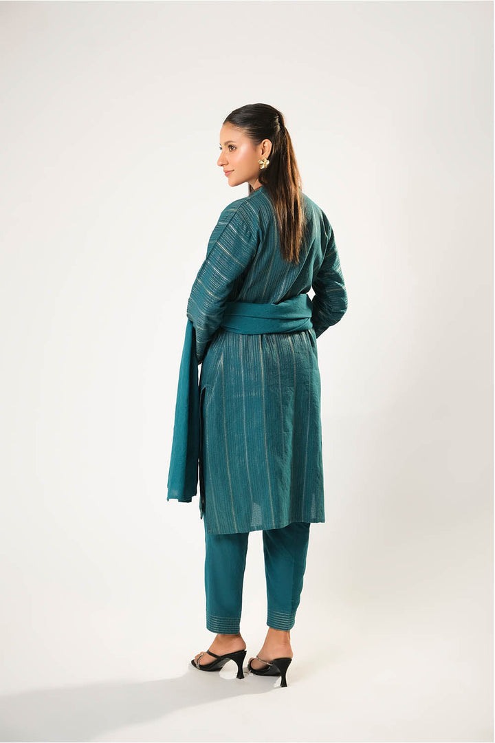 Cotton Karandi Dobby Turquoise Stitched Suit - Senorita