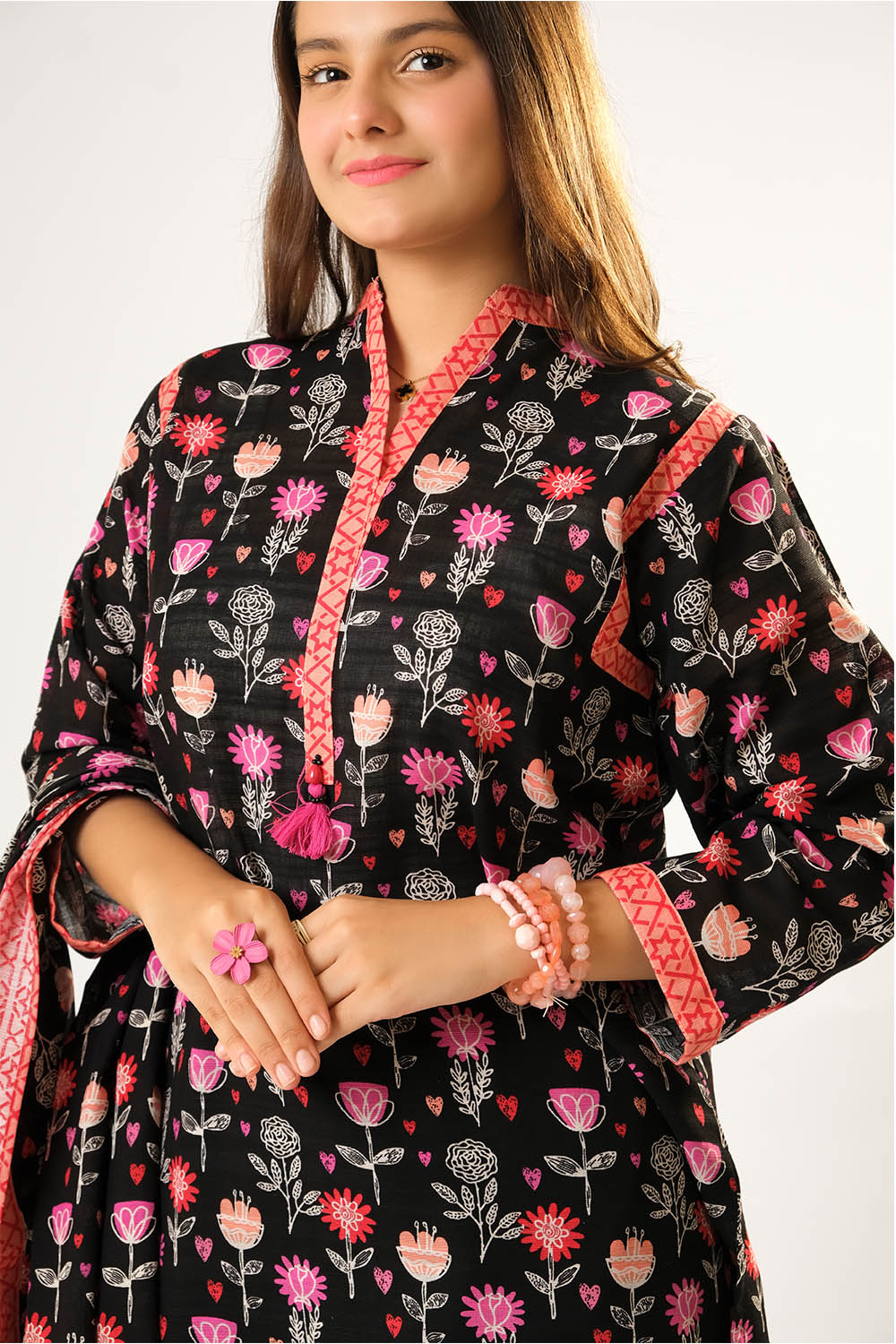 Cotton Khaddar Printed Black Stitched Suit - Senorita