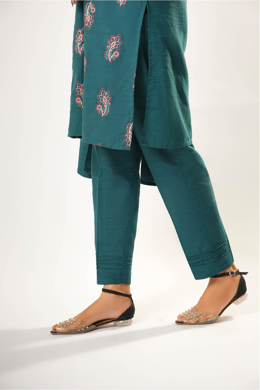 Cotton Khaddar Dyed Turquoise Stitched Suit - Senorita