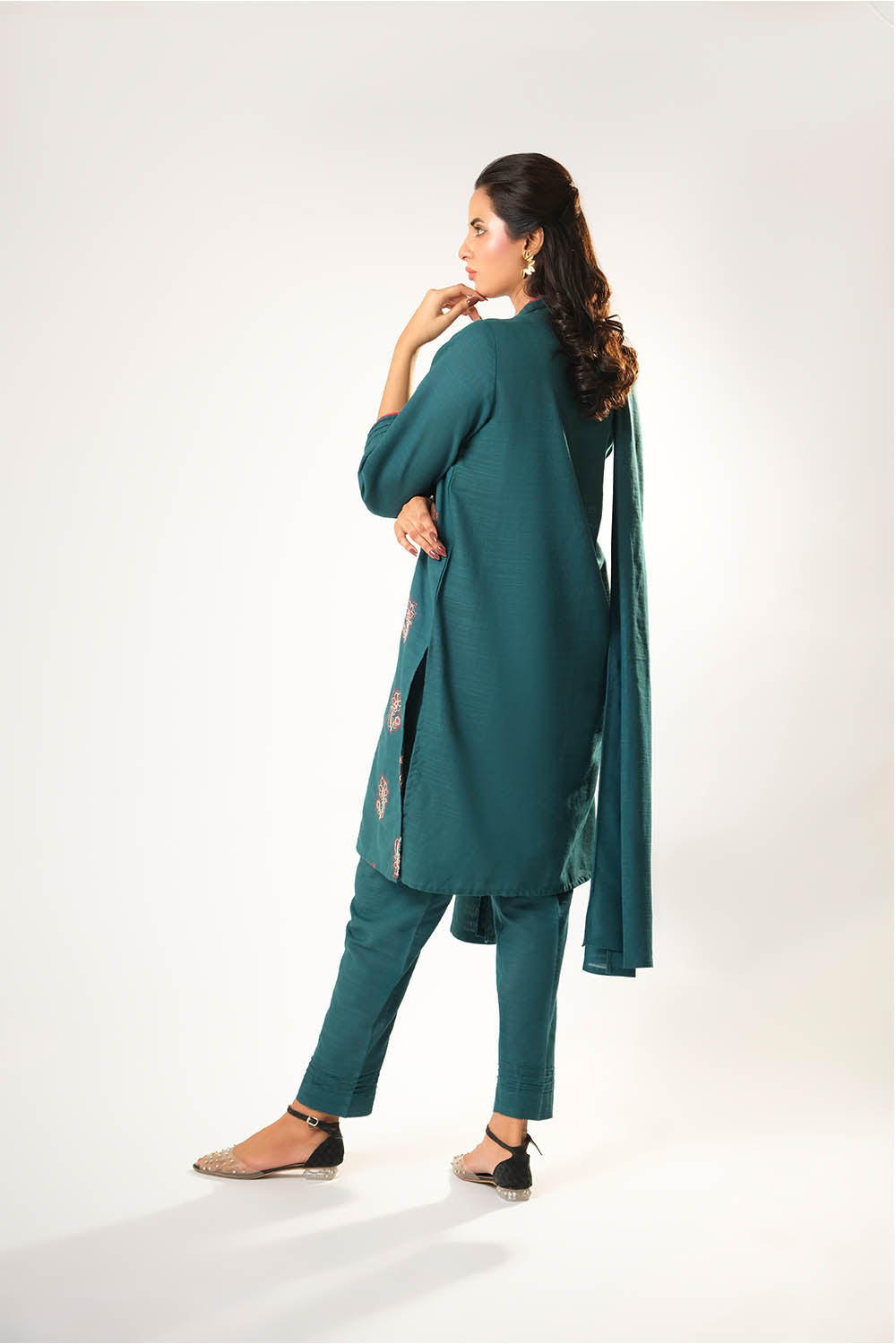 Cotton Khaddar Dyed Turquoise Stitched Suit - Senorita