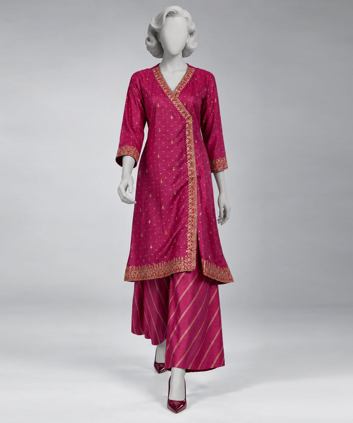 Raw Silk Mauve Stitched Suit - J. Junaid Jamshed