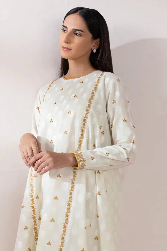 Embroidered Cambric Off White Stitched Suit - Sapphire