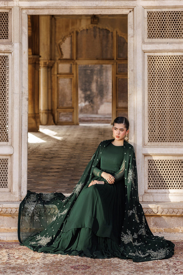 Chiffon Bottle Green Stitched Suit - Vanya