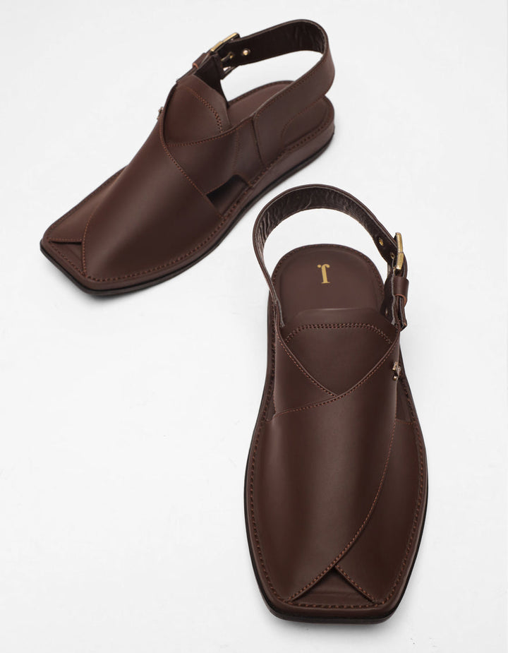 Plain Brown Peshawari Chappal - J. Junaid Jamshed
