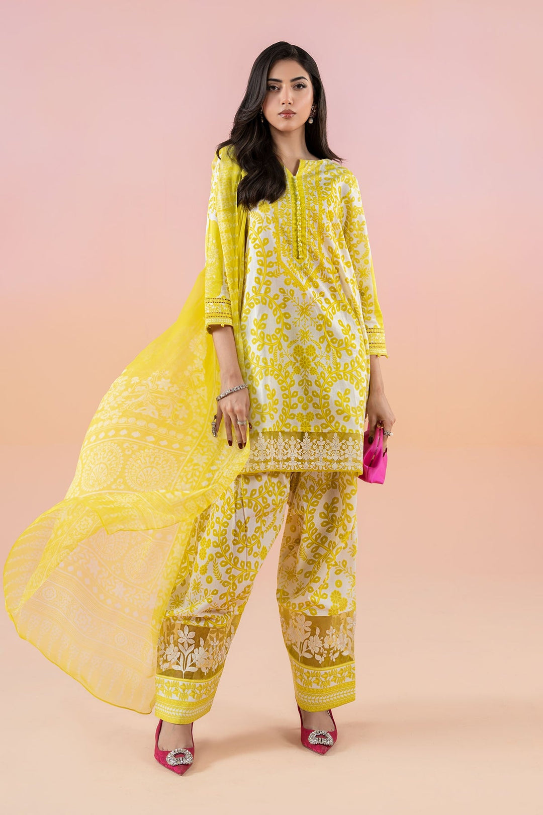 Printed Lawn Yellow Stitched Suit - Maria B M Prints