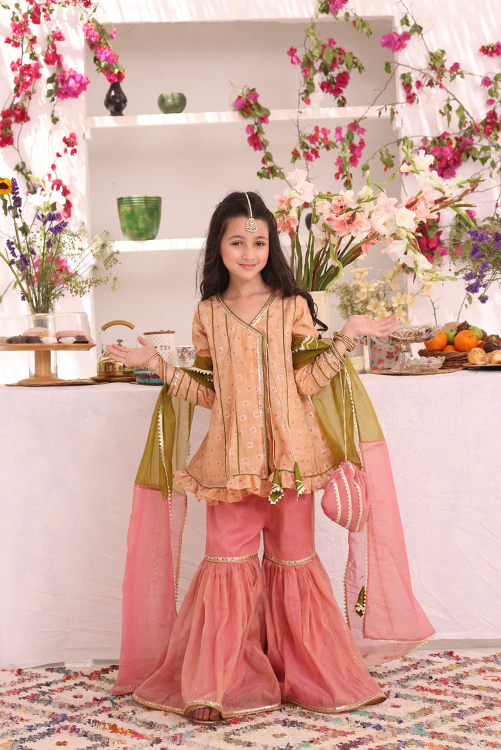Cotton Lorex & Mesuri Gharara Suit Peach Pink - Sana's