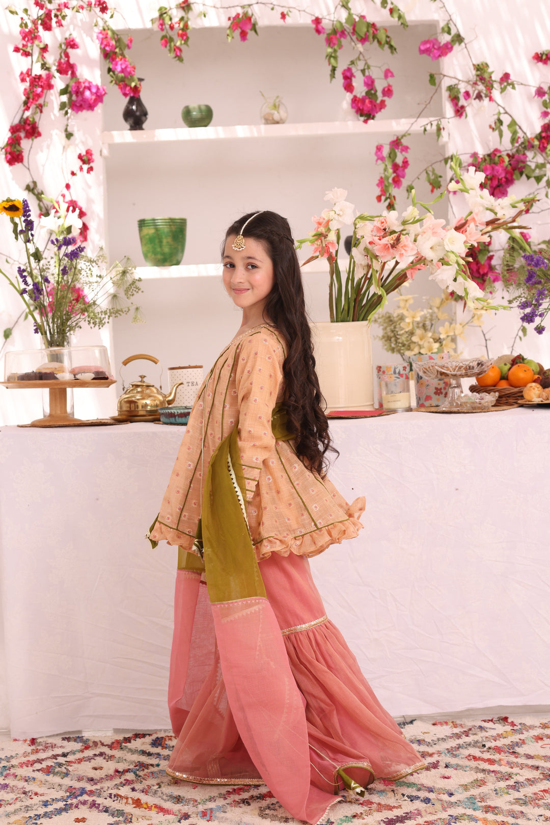 Cotton Lorex & Mesuri Gharara Suit Peach Pink - Sana's