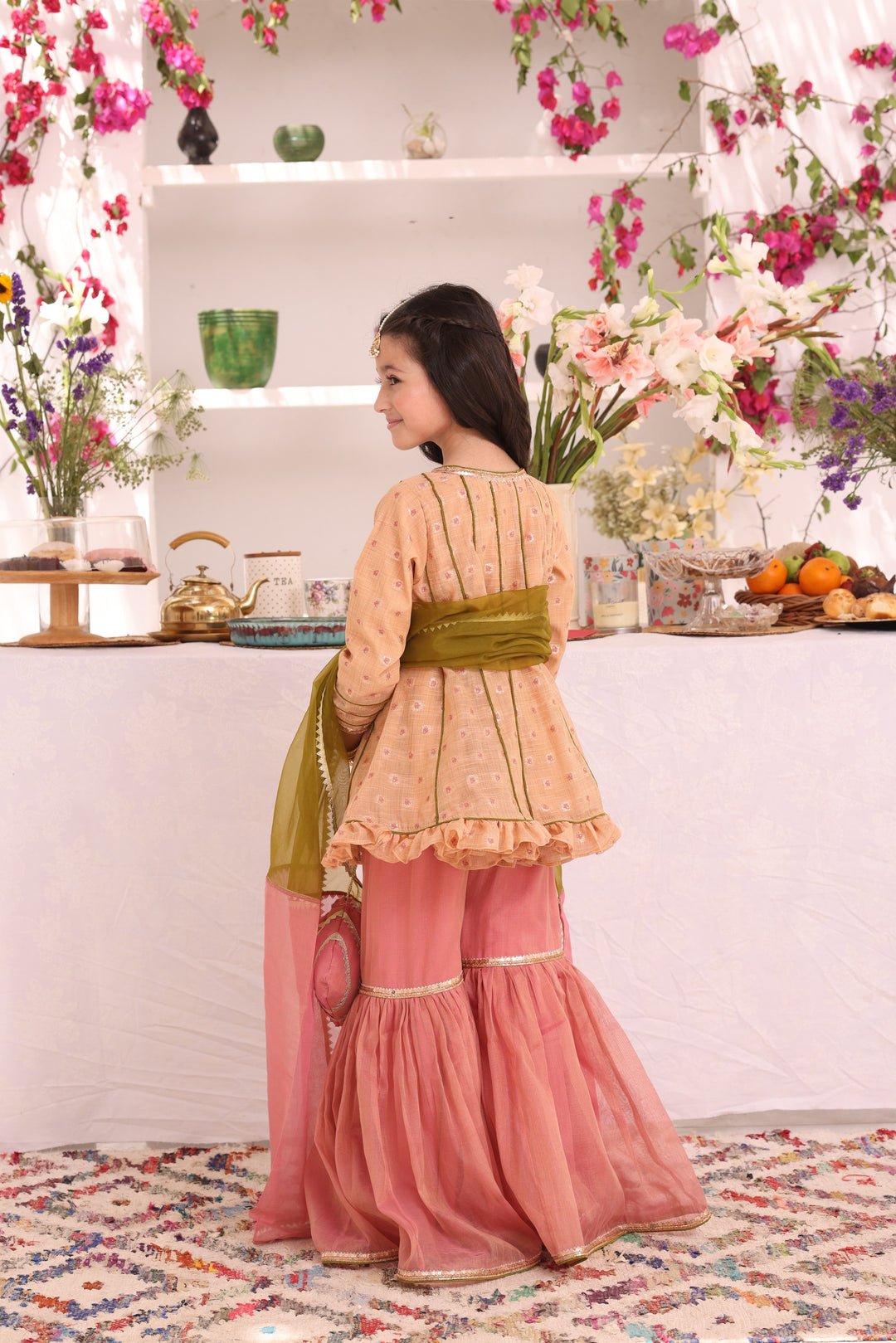 Cotton Lorex & Mesuri Gharara Suit Peach Pink - Sana's