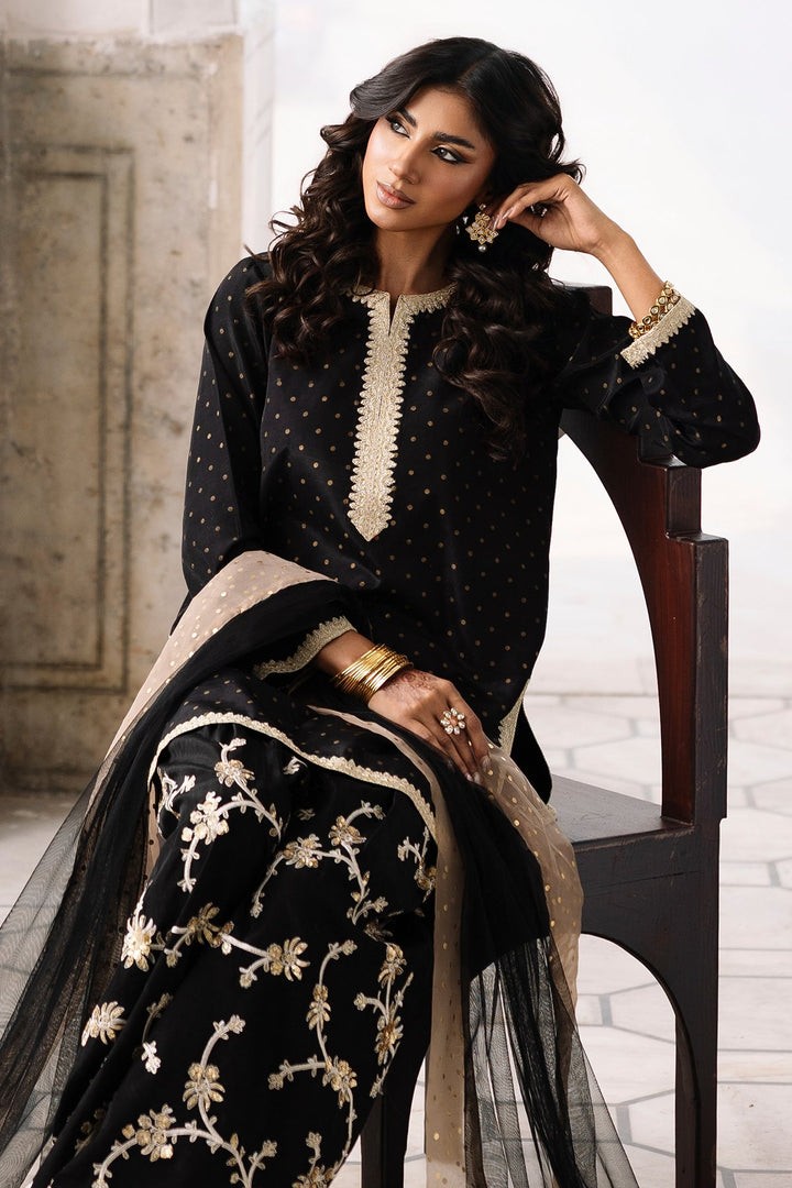 Raw Silk Black Stitched Suit - Charizma