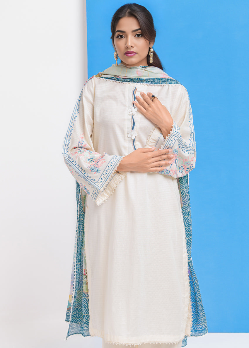 Jacquard White Stitched Suit - Bonanza