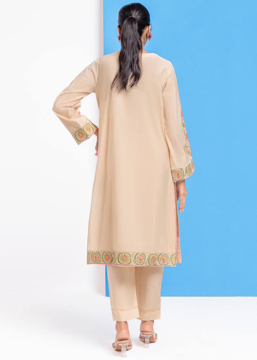 Cotton Silk Caramel Stitched Suit - Bonanza