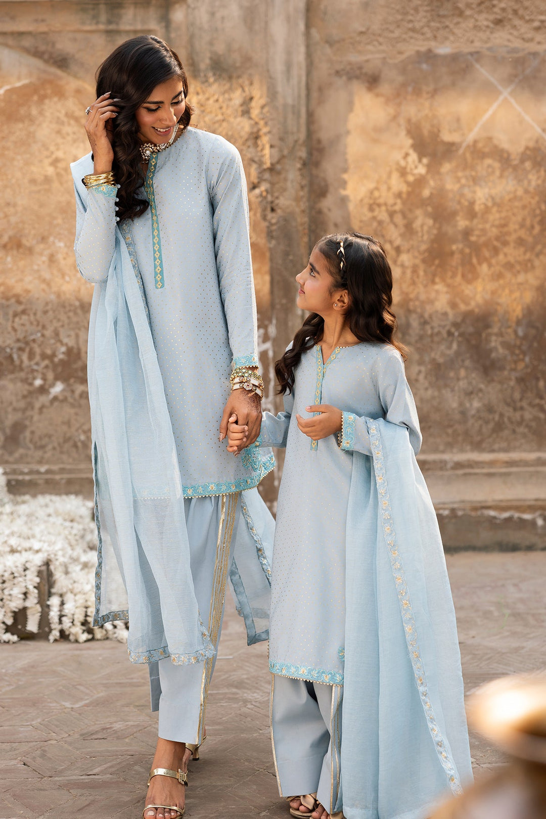 Raw Silk Sky Blue Stitched Suit - Charizma