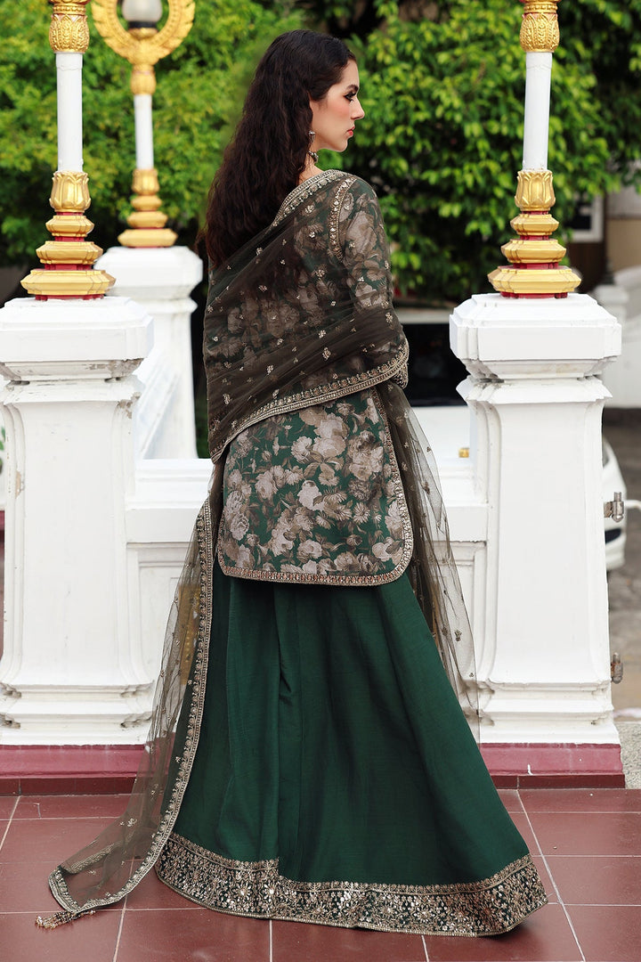 Embroidered Raw Silk Green Stitched Suit - Charizma