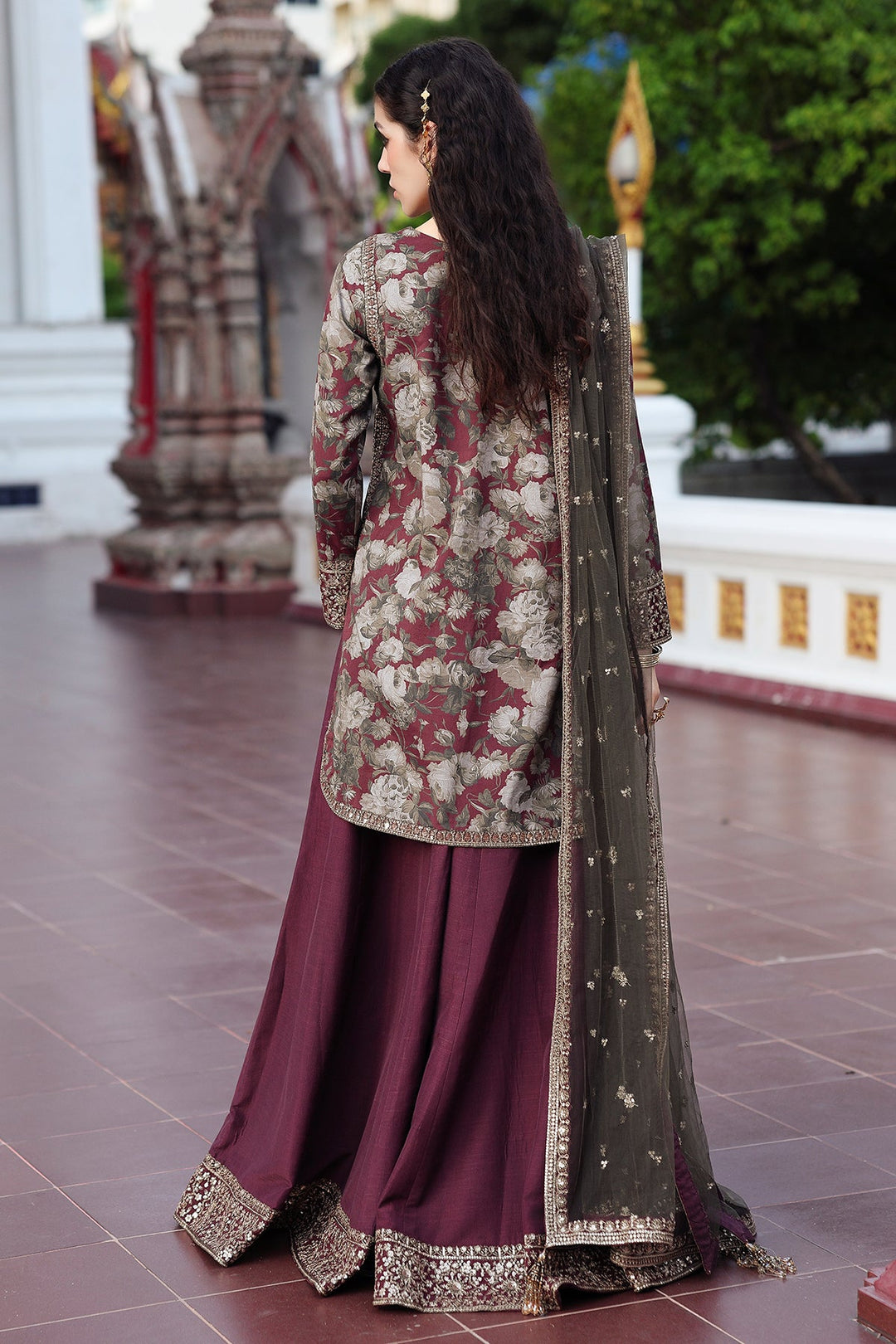 Embroidered Raw Silk Maroon Stitched Suit - Charizma