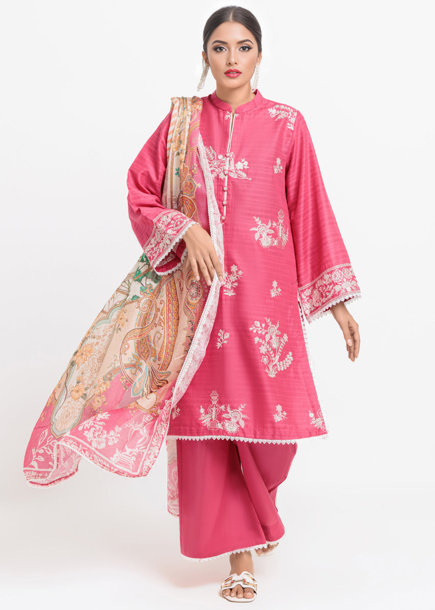 Jacquard Pink Stitched Suit - Bonanza