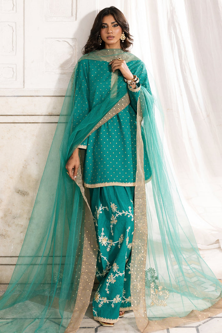 Raw Silk Emerald Green Stitched Suit - Charizma