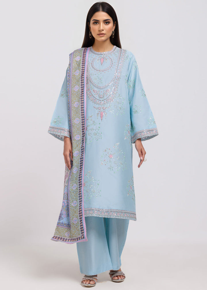 Cotton Net Light Blue Stitched Suit - Bonanza