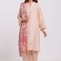 Dobby Light Peach Stitched Suit - Bonanza