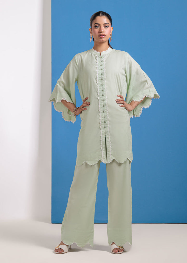 Jacquard Mint Green Stitched Suit - Bonanza