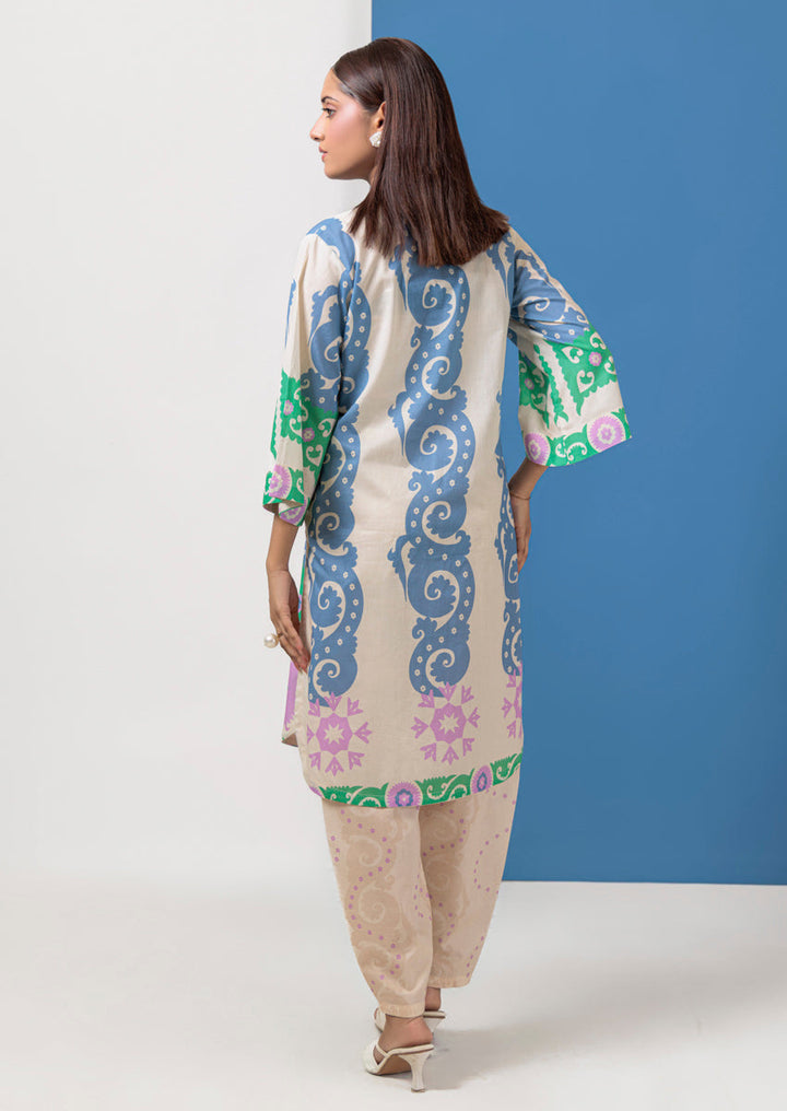 Lawn Cream Stitched Suit - Bonanza