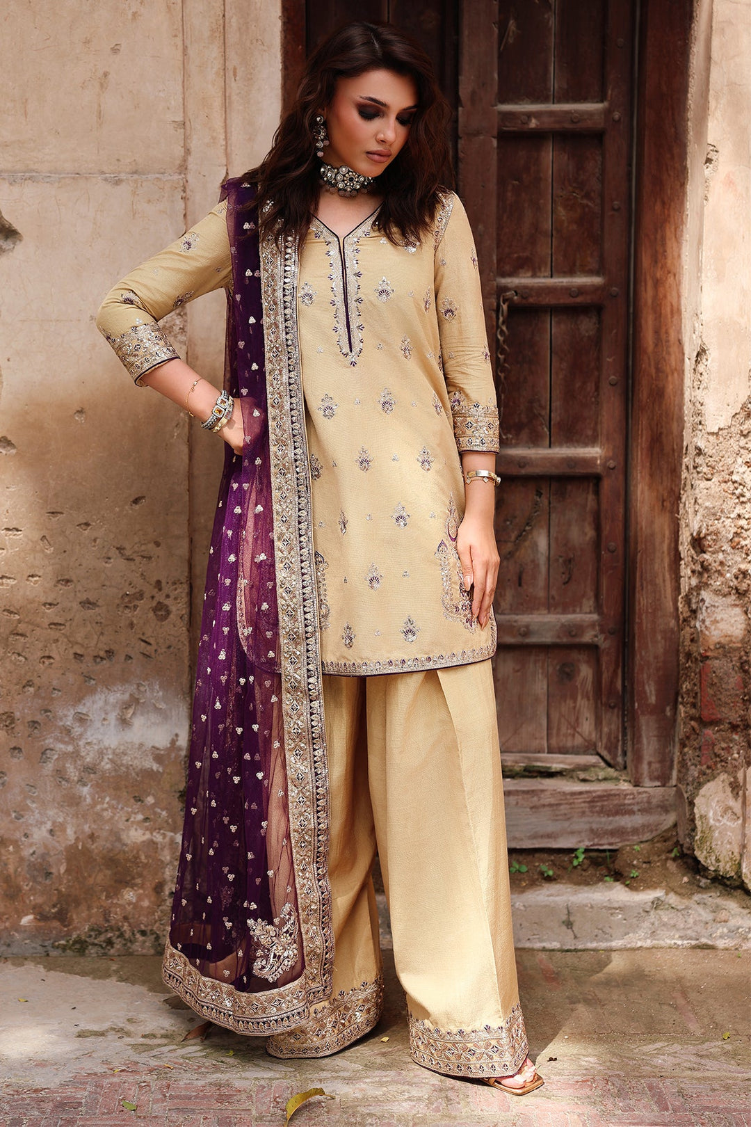 Embroidered Raw Silk Skin Stitched Suit - Charizma