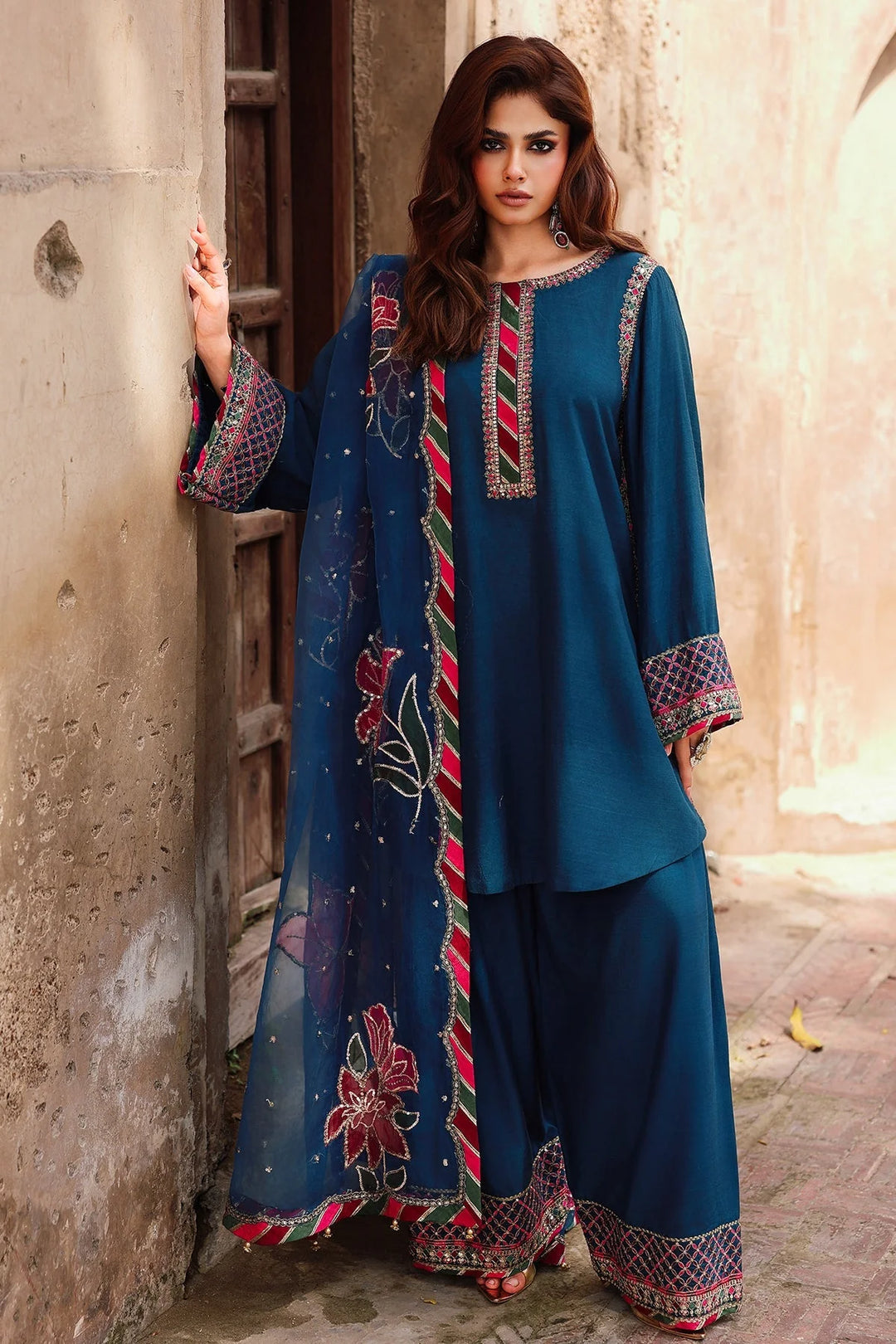 Embroidered Organza Blue Stitched Suit - Charizma