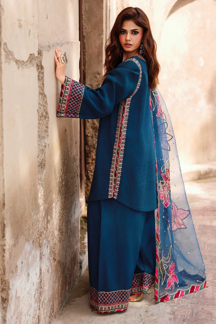 Embroidered Organza Blue Stitched Suit - Charizma
