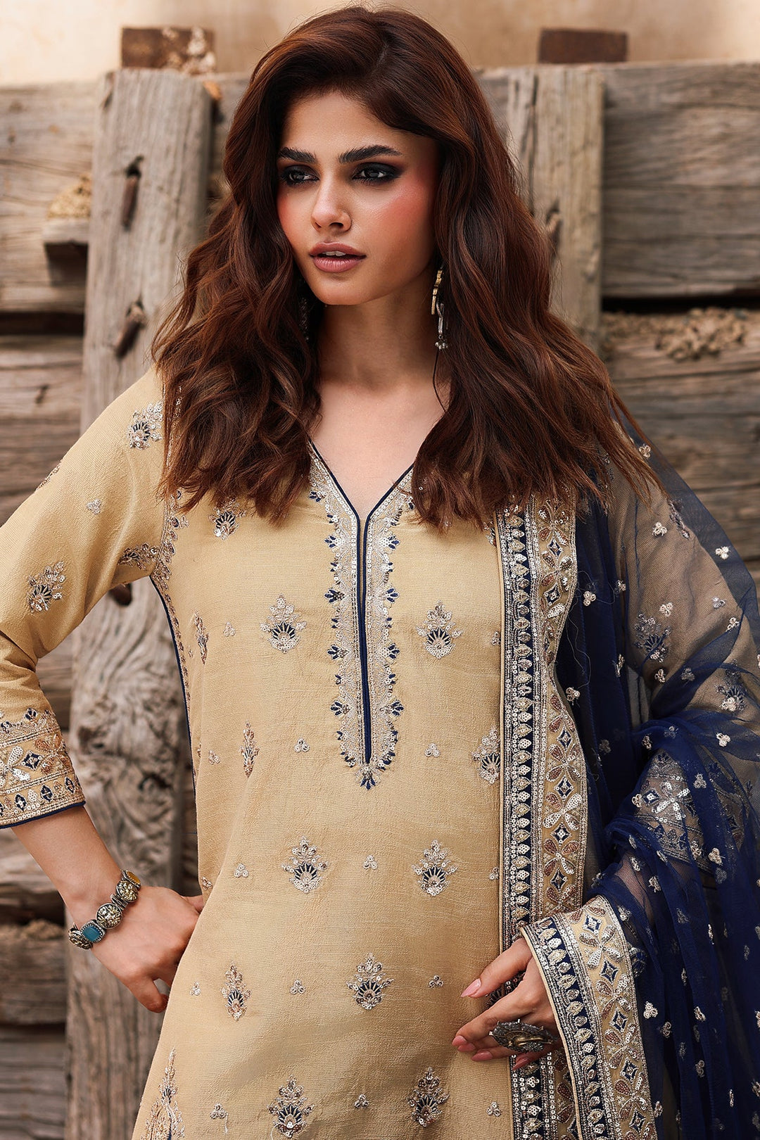 Embroidered Raw Silk Skin Stitched Suit - Charizma