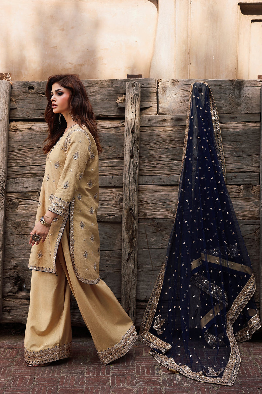 Embroidered Raw Silk Skin Stitched Suit - Charizma