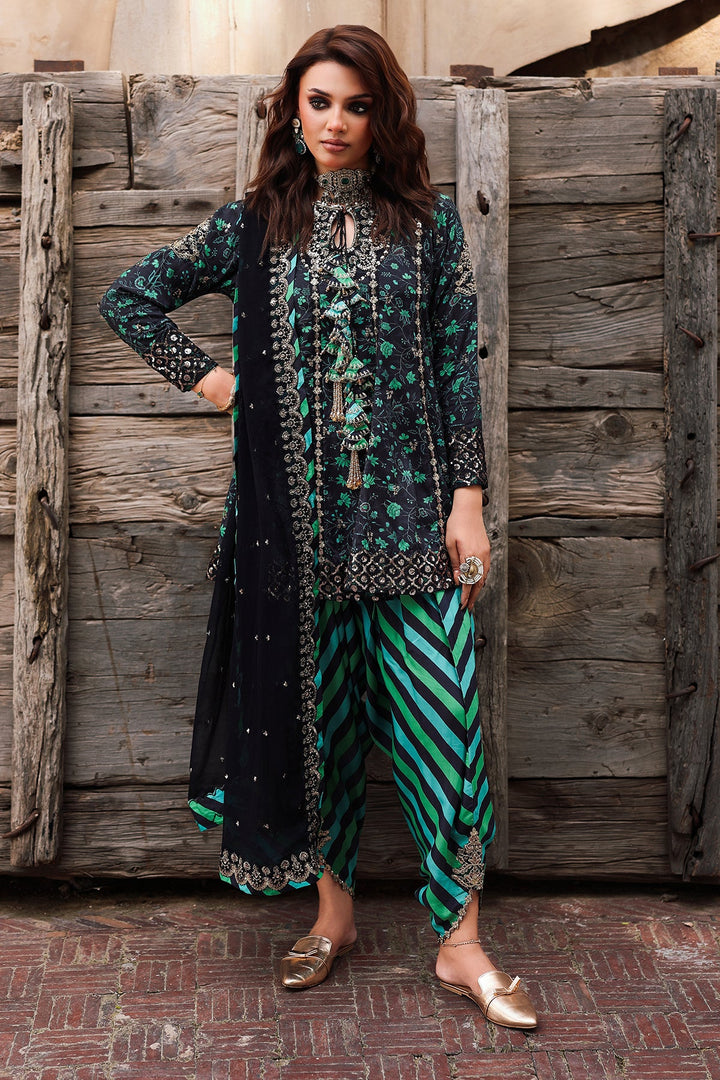 Embroidered Raw Silk Black Stitched Suit - Charizma