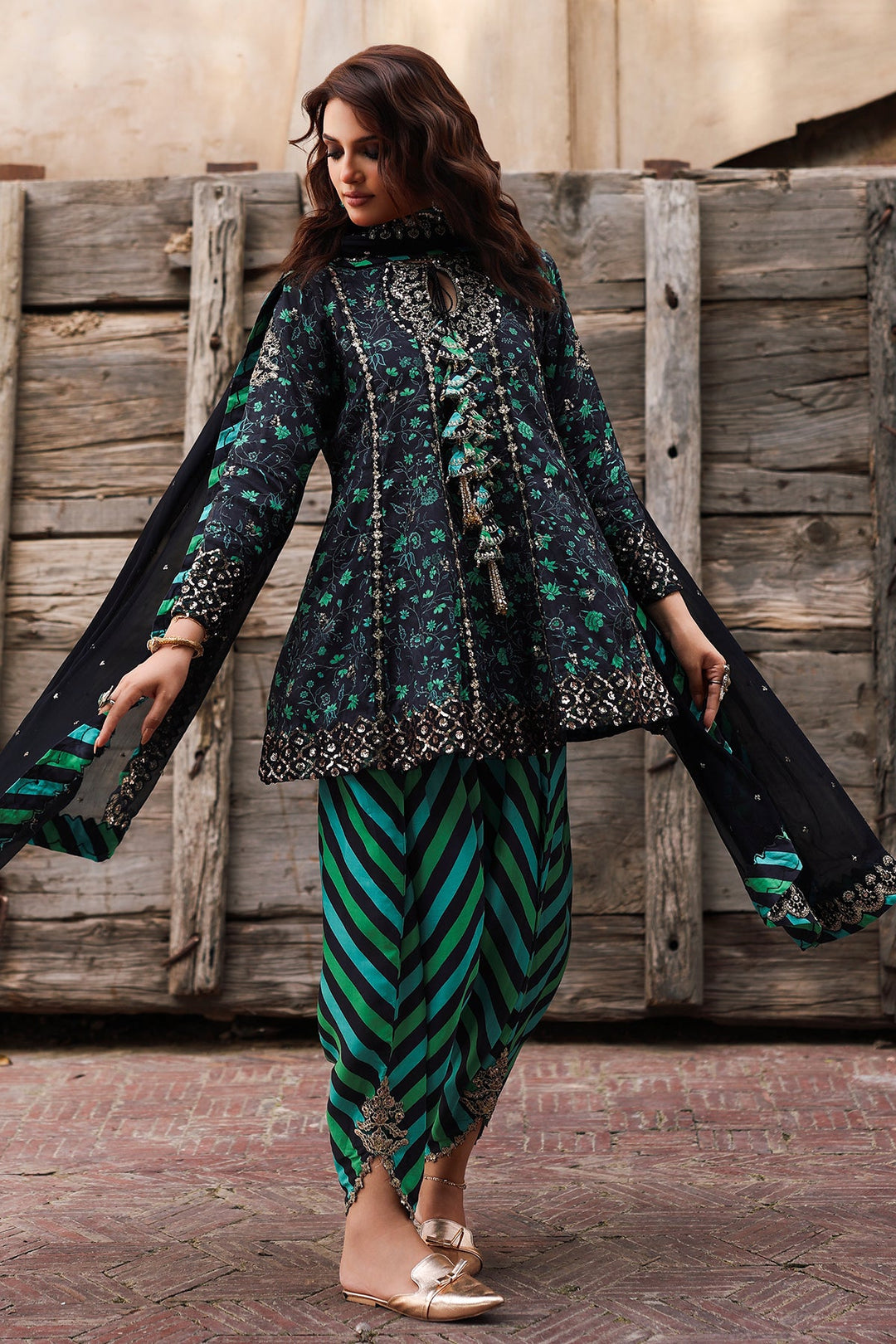 Embroidered Raw Silk Black Stitched Suit - Charizma