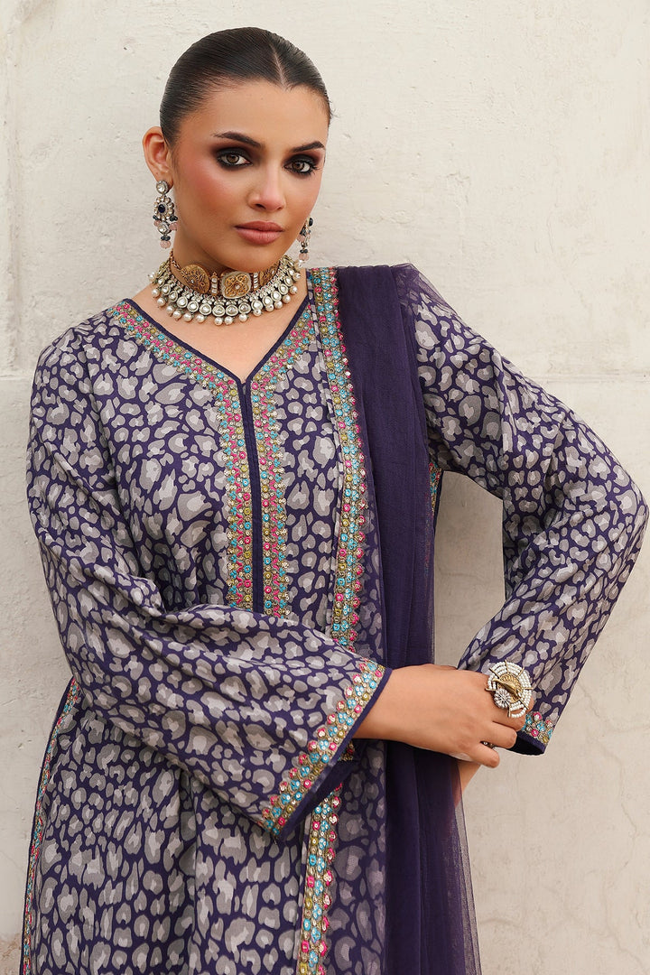 Embroidered Raw Silk Purple Stitched Suit - Charizma