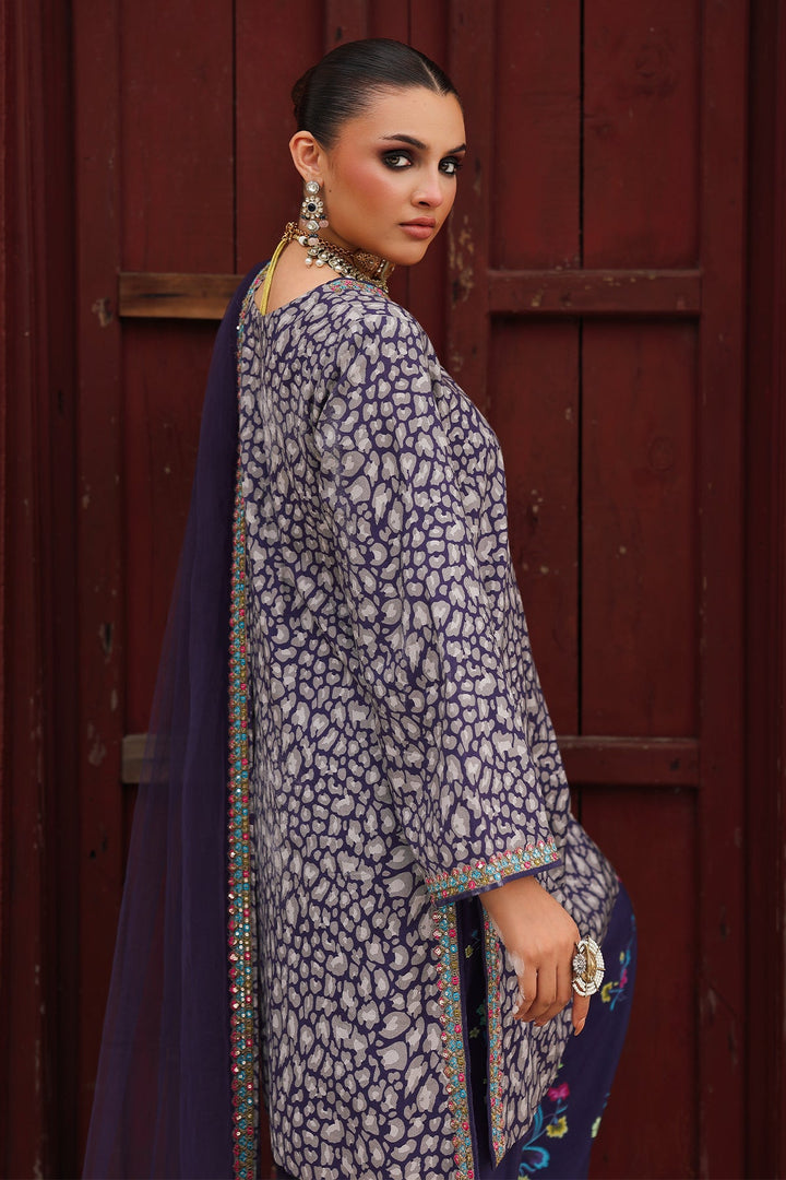 Embroidered Raw Silk Purple Stitched Suit - Charizma
