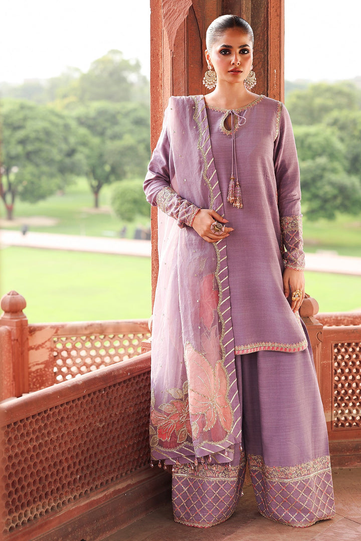 Embroidered Raw Silk Lilac Stitched Suit - Charizma