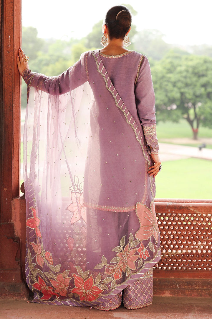 Embroidered Raw Silk Lilac Stitched Suit - Charizma