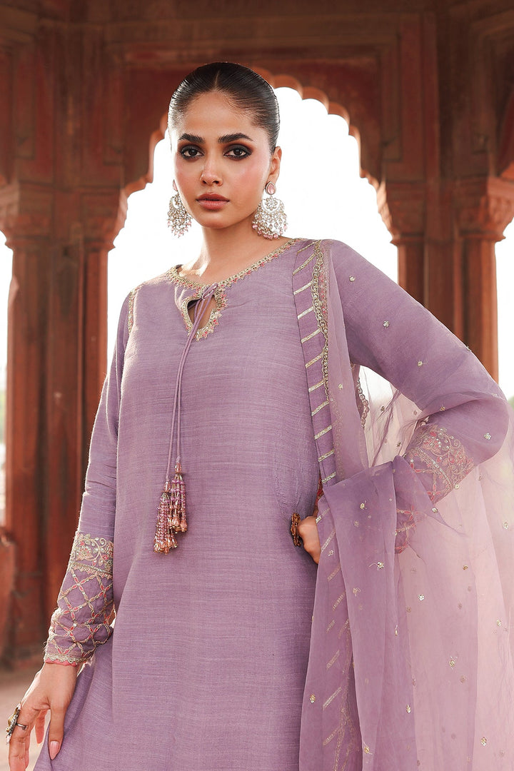 Embroidered Raw Silk Lilac Stitched Suit - Charizma