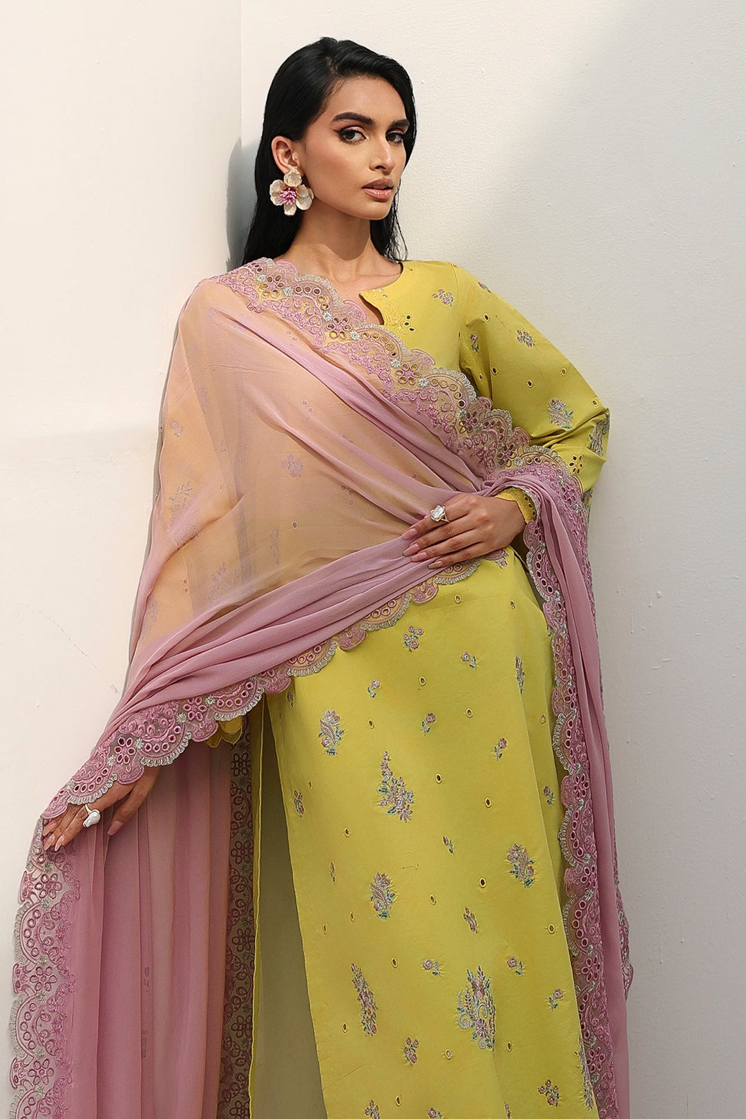 Embroidered Lawn Yellow Stitched Suit - Charizma