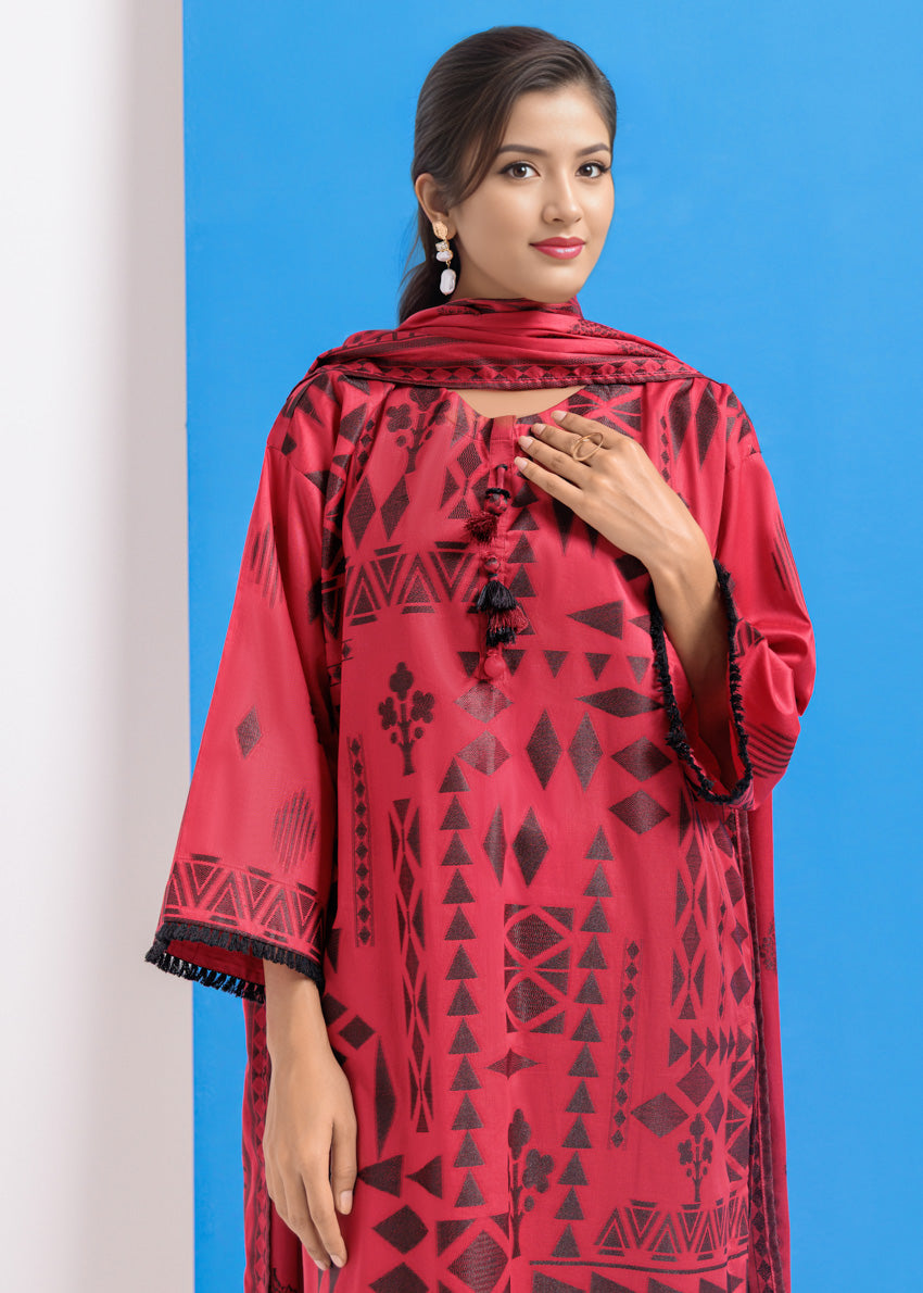 Jacquard Red Stitched Suit - Bonanza