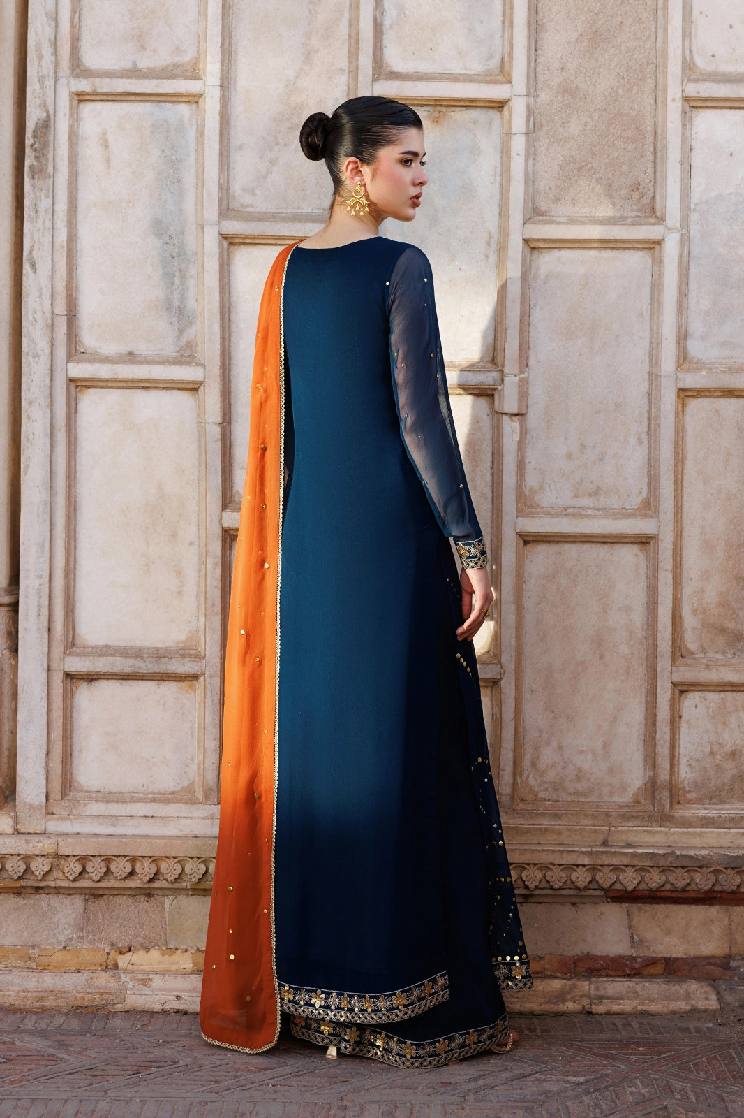 Silk & Chiffon Navy Blue Stitched Suit - Vanya